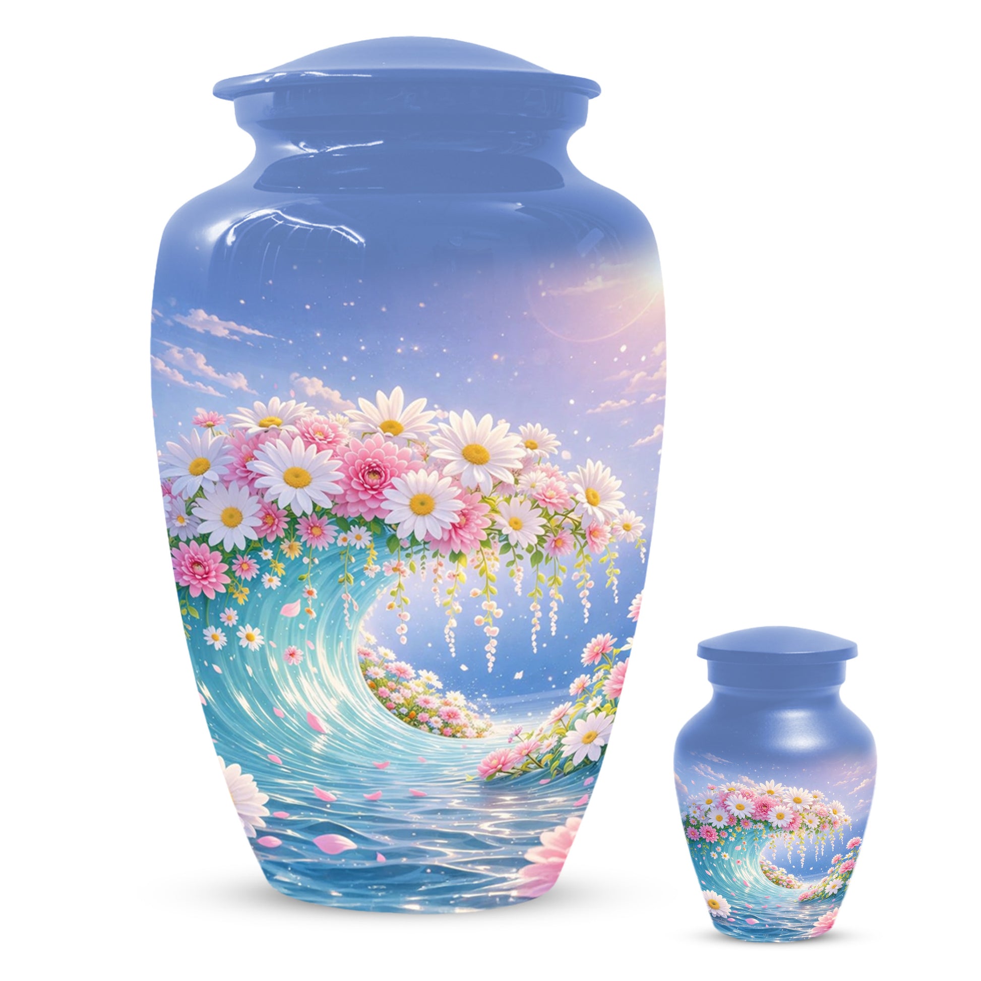 Daisy Flower Cremation Urn for Ashes - Ocean Wave Memorial Keepsake Urns for Women