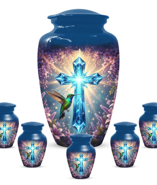 Christian Cross Hummingbird Urn for Mom – Custom Memorial Cremation Urns for Ashes | Floral Faith Funeral Keepsake for Women