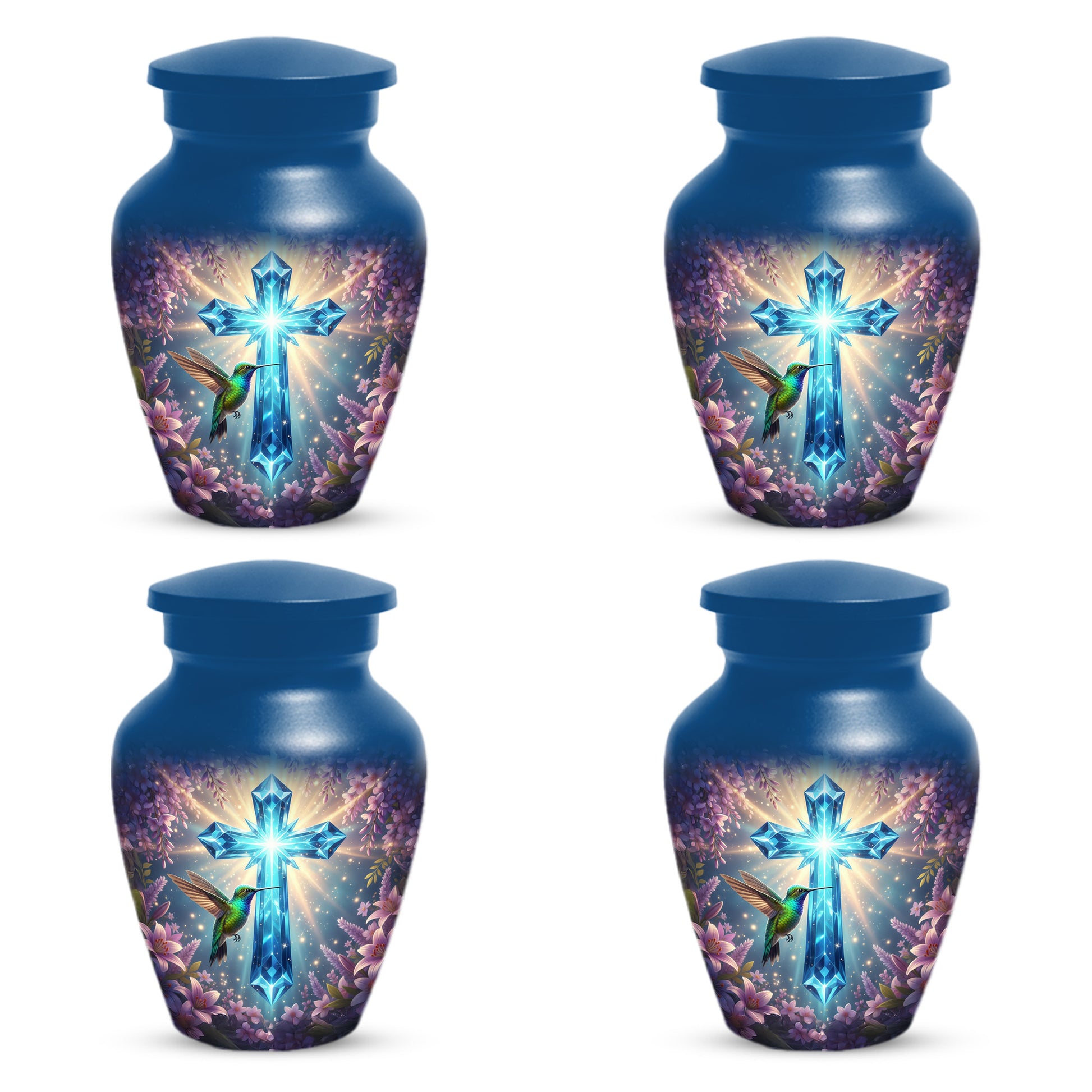 Christian Cross Hummingbird Urn for Mom – Custom Memorial Cremation Urns for Ashes | Floral Faith Funeral Keepsake for Women