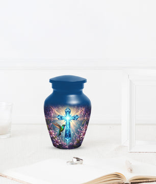 Christian Cross Hummingbird Urn for Mom – Custom Memorial Cremation Urns for Ashes | Floral Faith Funeral Keepsake for Women