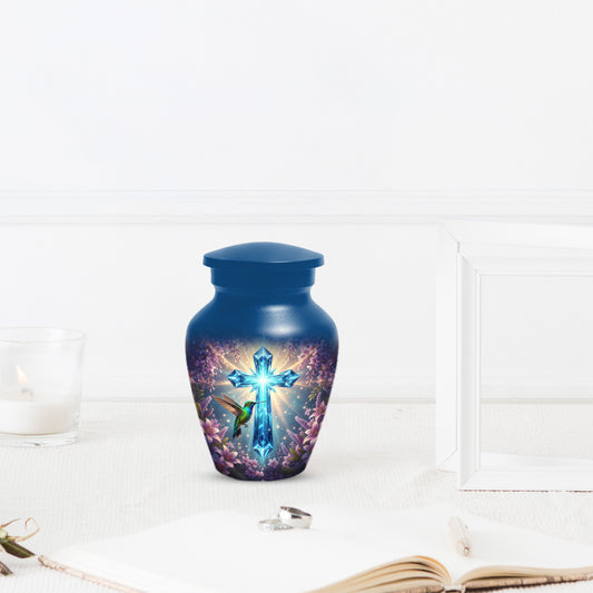 Christian Cross Hummingbird Urn for Mom – Custom Memorial Cremation Urns for Ashes | Floral Faith Funeral Keepsake for Women
