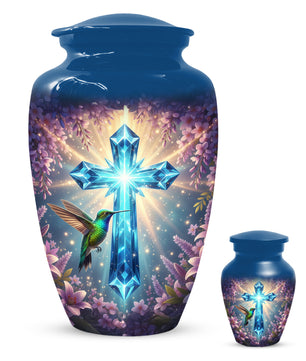 Christian Cross Hummingbird Urn for Mom – Custom Memorial Cremation Urns for Ashes | Floral Faith Funeral Keepsake for Women