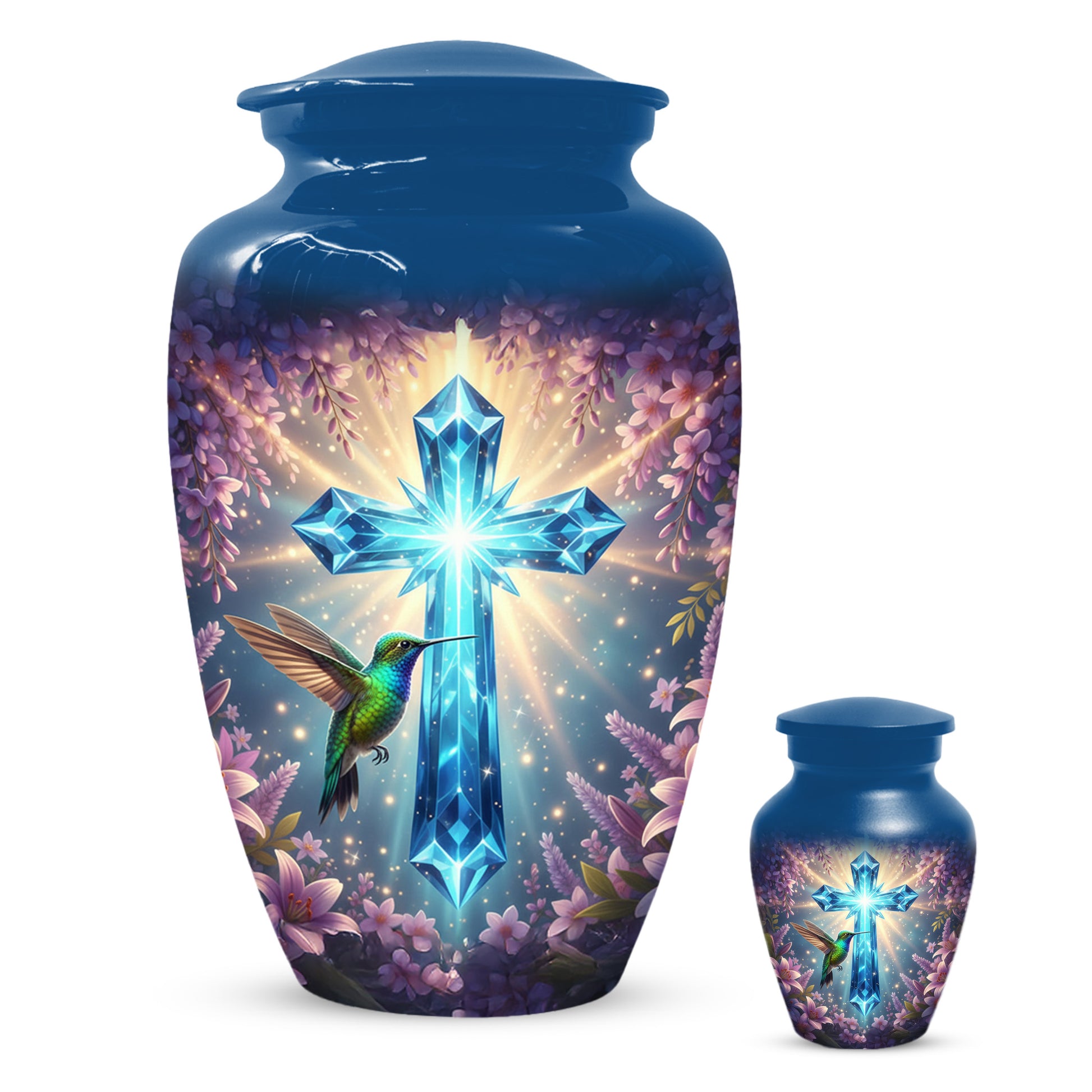 Christian Cross Hummingbird Urn for Mom – Custom Memorial Cremation Urns for Ashes | Floral Faith Funeral Keepsake for Women