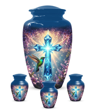 Christian Cross Hummingbird Urn for Mom – Custom Memorial Cremation Urns for Ashes | Floral Faith Funeral Keepsake for Women