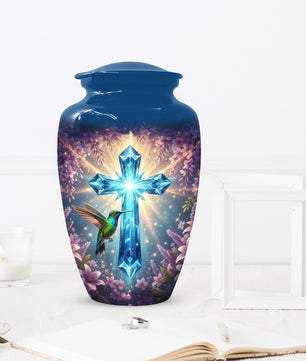 Christian Cross Hummingbird Urn for Mom – Custom Memorial Cremation Urns for Ashes | Floral Faith Funeral Keepsake for Women