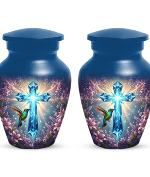 Christian Cross Hummingbird Urn for Mom – Custom Memorial Cremation Urns for Ashes | Floral Faith Funeral Keepsake for Women