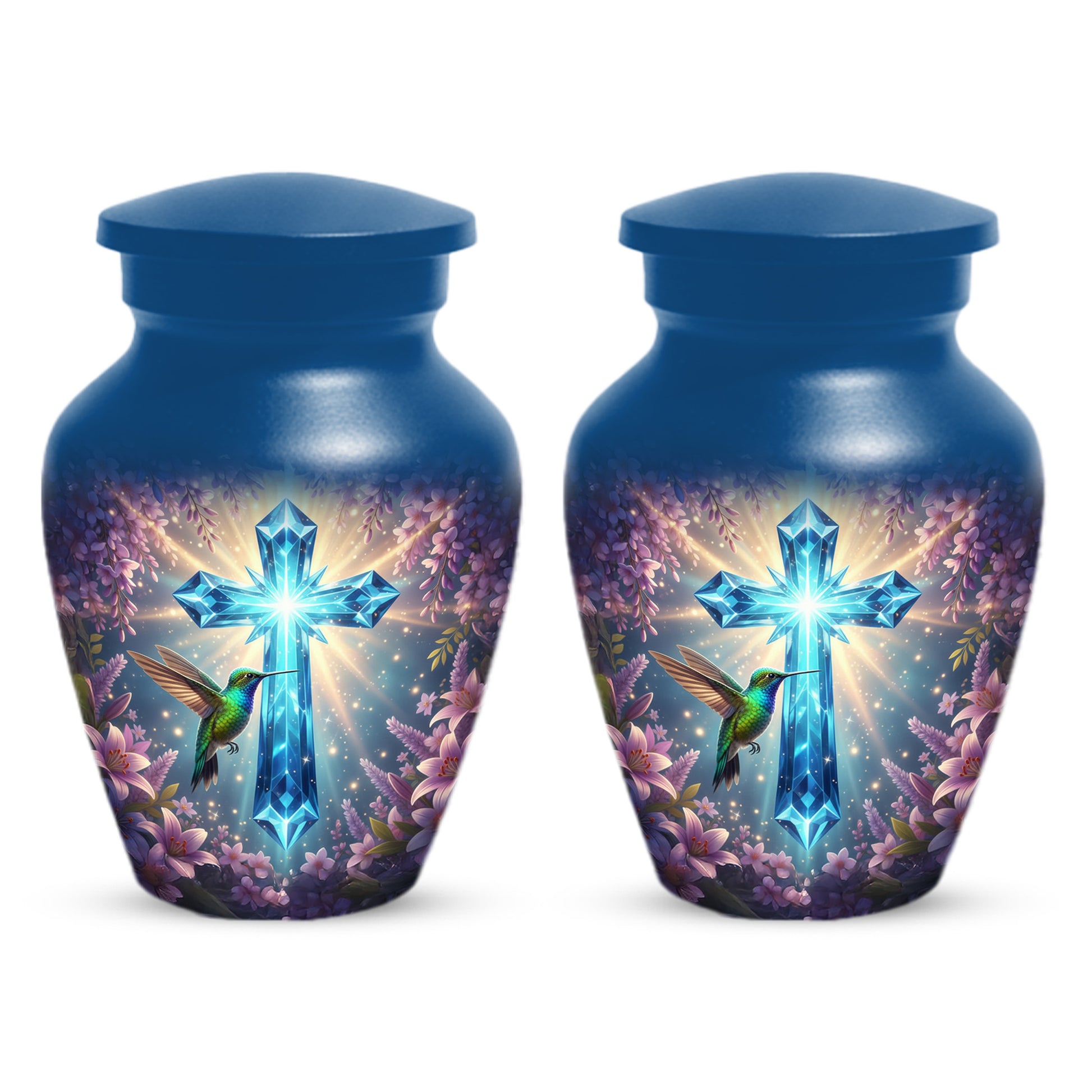 Christian Cross Hummingbird Urn for Mom – Custom Memorial Cremation Urns for Ashes | Floral Faith Funeral Keepsake for Women
