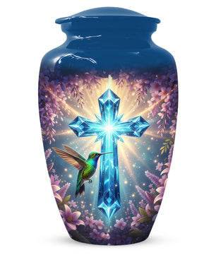 Christian Cross Hummingbird Urn for Mom – Custom Memorial Cremation Urns for Ashes | Floral Faith Funeral Keepsake for Women