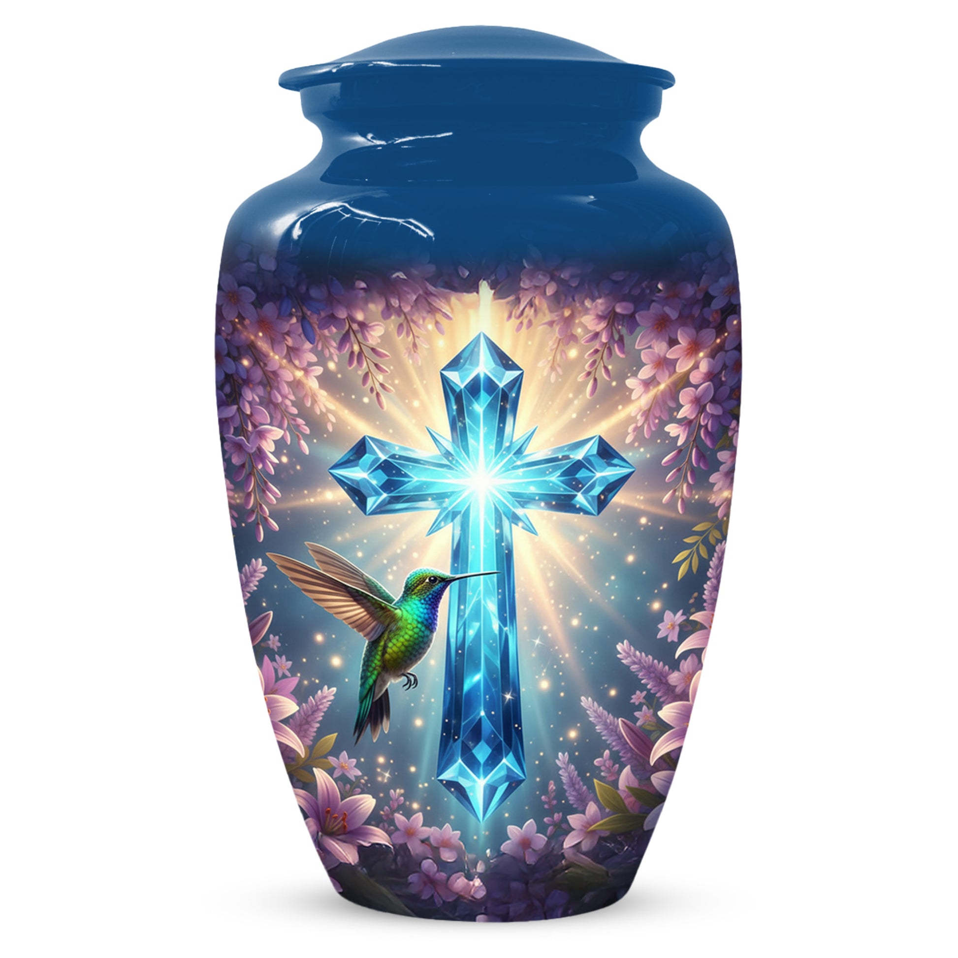 Christian Cross Hummingbird Urn for Mom – Custom Memorial Cremation Urns for Ashes | Floral Faith Funeral Keepsake for Women