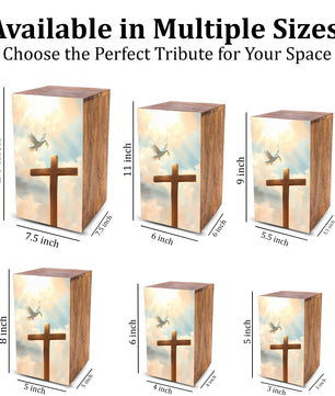 Dove Cross Urn For Ashes - Religious Wooden Cremation Urn Box