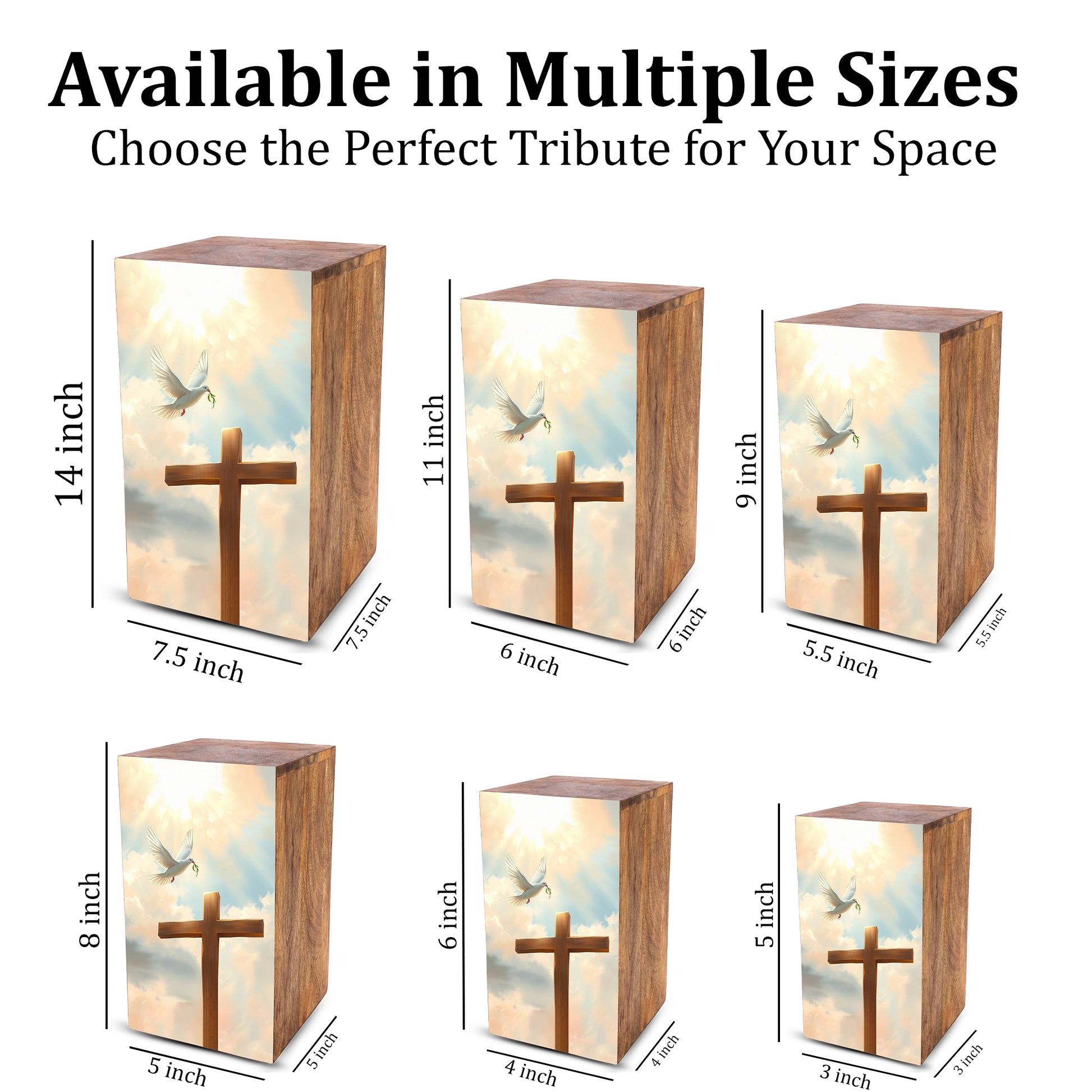 Dove Cross Urn For Ashes - Religious Wooden Cremation Urn Box
