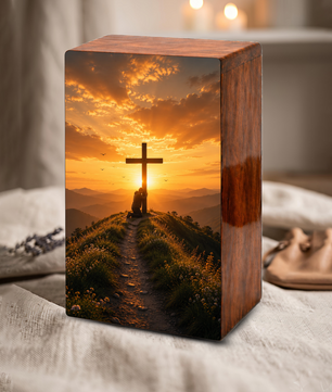 Religious Cross Large Urn Ashes Male - Wooden Celtic Cross Mini keepsake For Dad