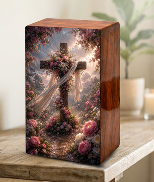 Celtic Cross Urn For Human Ashes - Religious Memorial Wooden Keepsake Urn Box