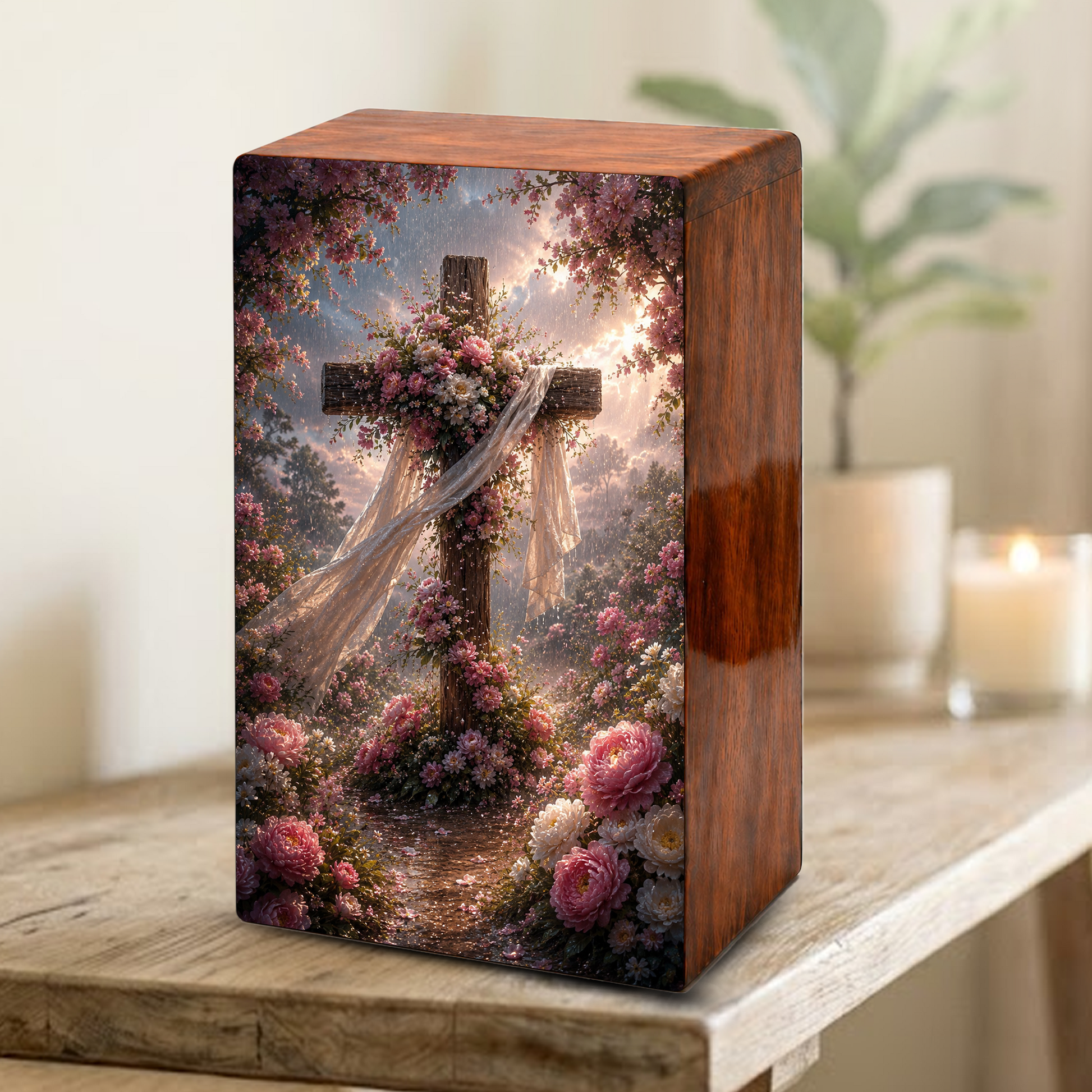 Celtic Cross Urn For Human Ashes - Religious Memorial Wooden Keepsake Urn Box