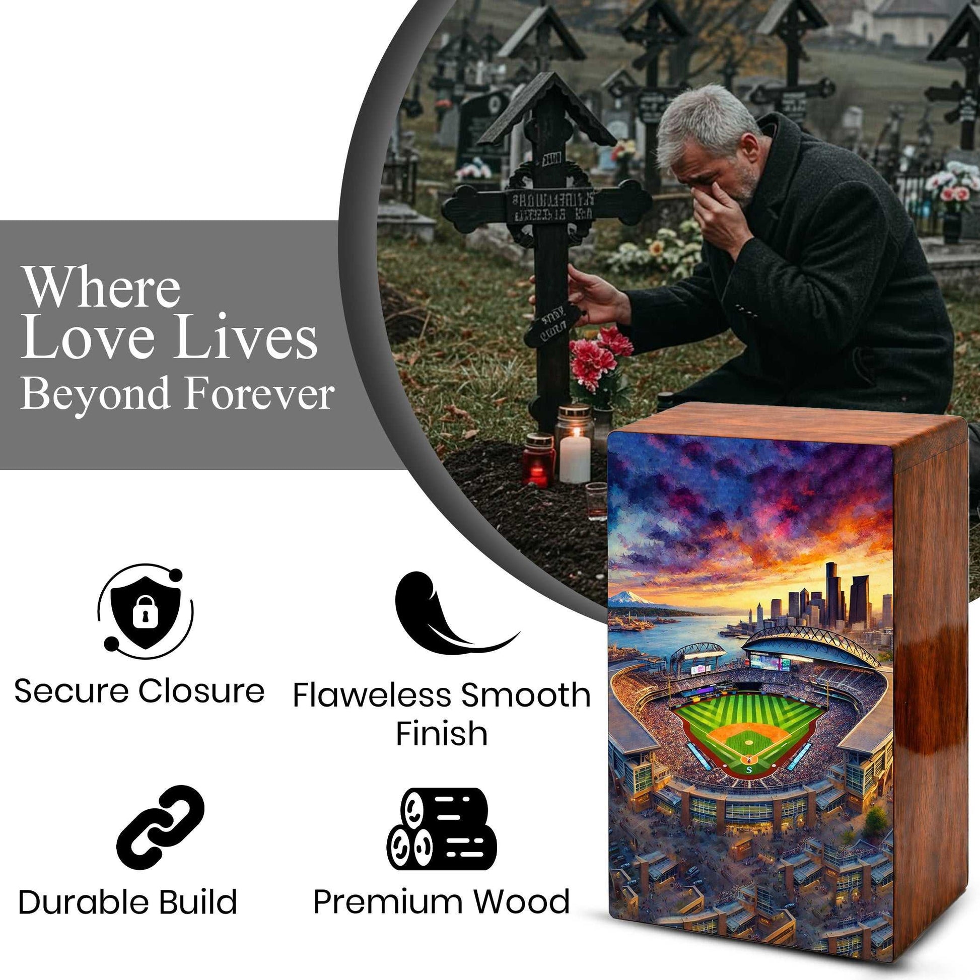 Baseball Stadium Urn For Ashes Male - Sports Wooden Keepsake box For Dad