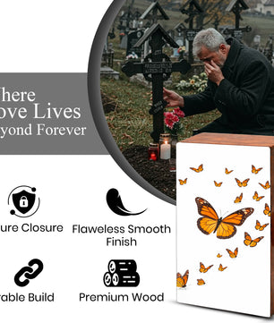 Monarch Butterfly Urn For Human Ashes - Personalized Wooden Keepsake with Butterflies