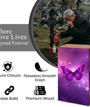 Purple Butterfly Urn For Female - Pink Butterfly Keepsake Urns Wooden Box