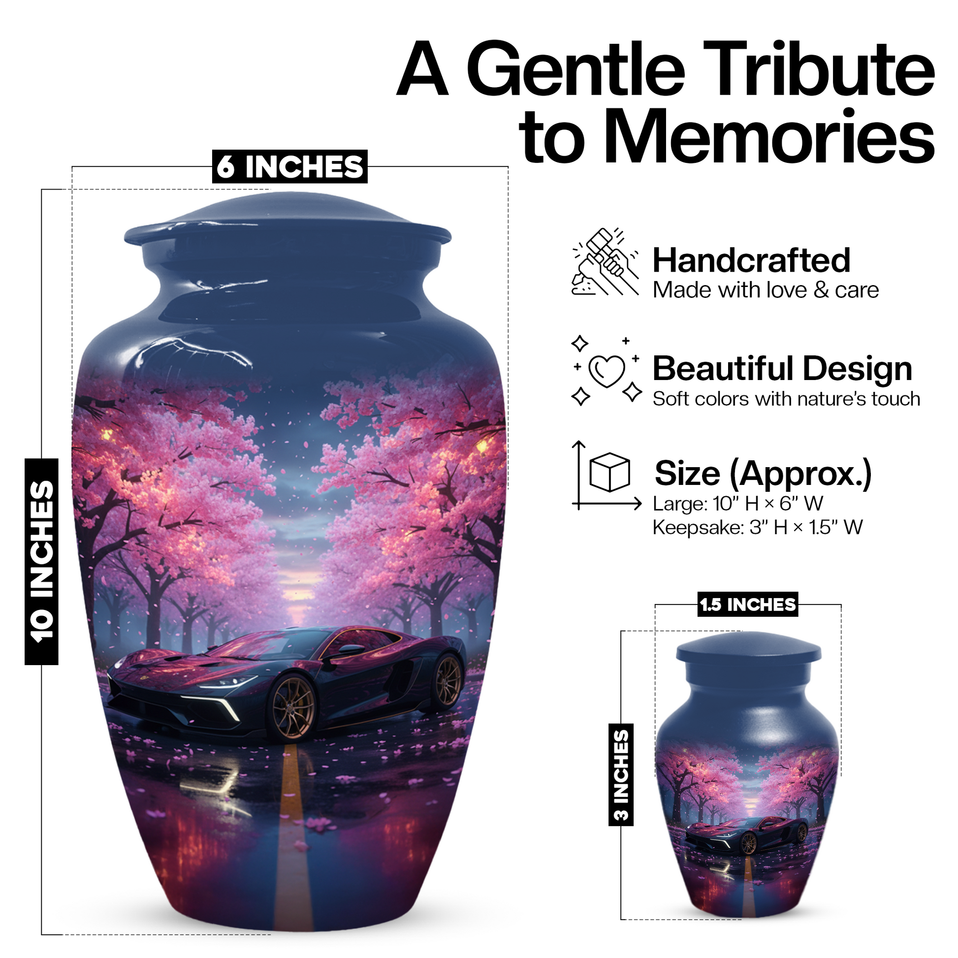Personalized Sports Car Urn for Dad – Cherry Blossom Cremation for Ashes| Luxury Car Memorial Urns for Father