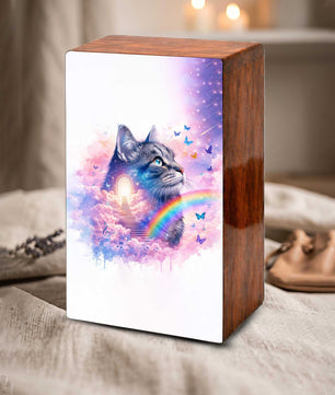 Rainbow Bridge Cat Urn for Ashes - Personalized Pet Keepsake Box - Cat Loss Gift