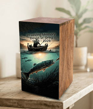Fishing Urn For Male Ashes - Fisherman Keepsake Urns Box For Dad Ashes Remains
