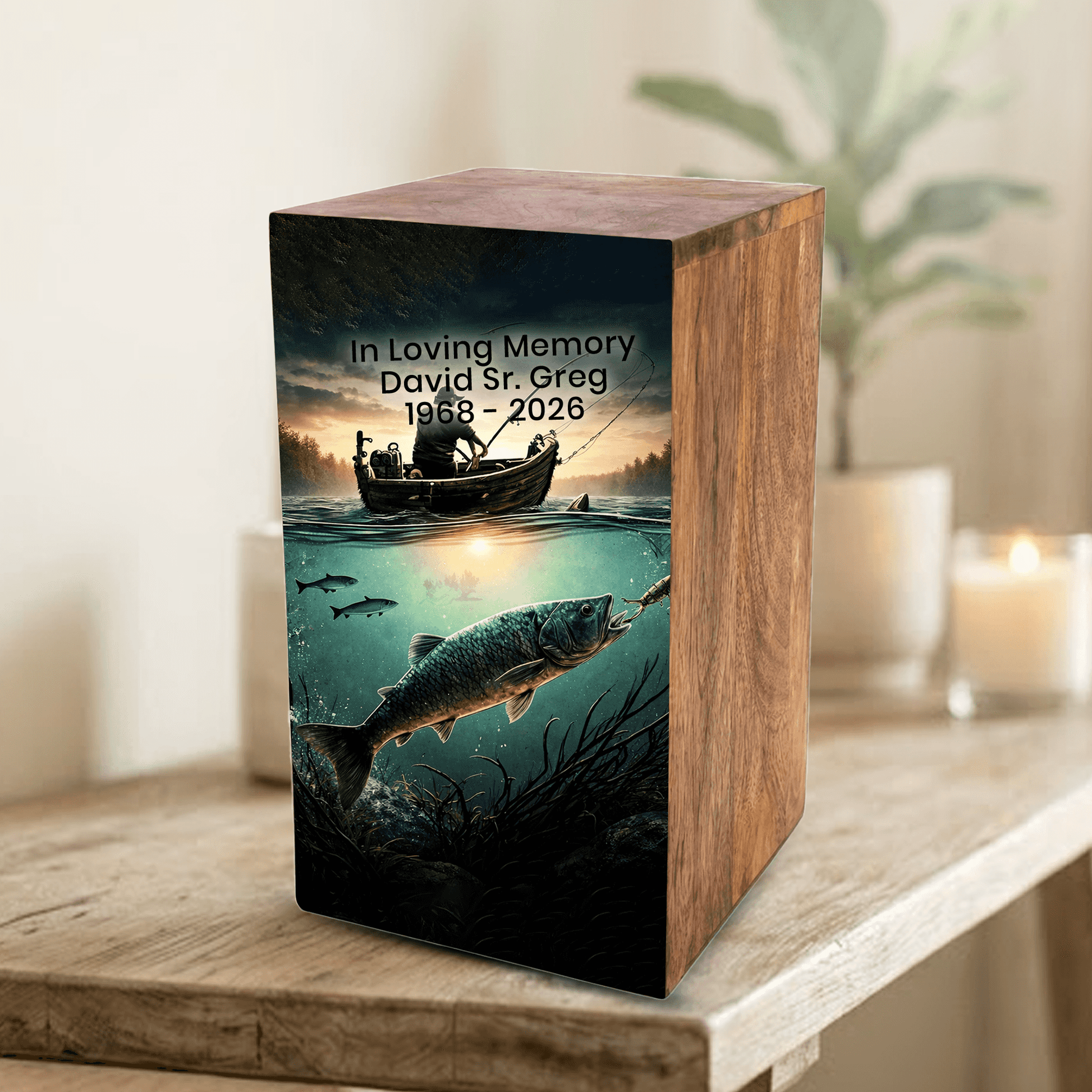 Fishing Urn For Male Ashes - Fisherman Keepsake Urns Box For Dad Ashes Remains