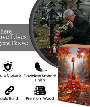 Fantasy Guitar Wooden Urn for Ashes - Music Memorial Cremation Urn Box