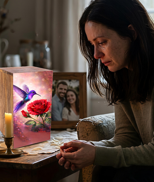 Purple Hummingbird Urn For Mom Ashes - Red Rose Mini Urns For Female