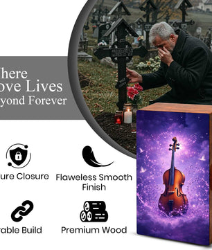 Purple Guitar Keepsake Urn for Ashes - Music Funeral Cremation Box Urns