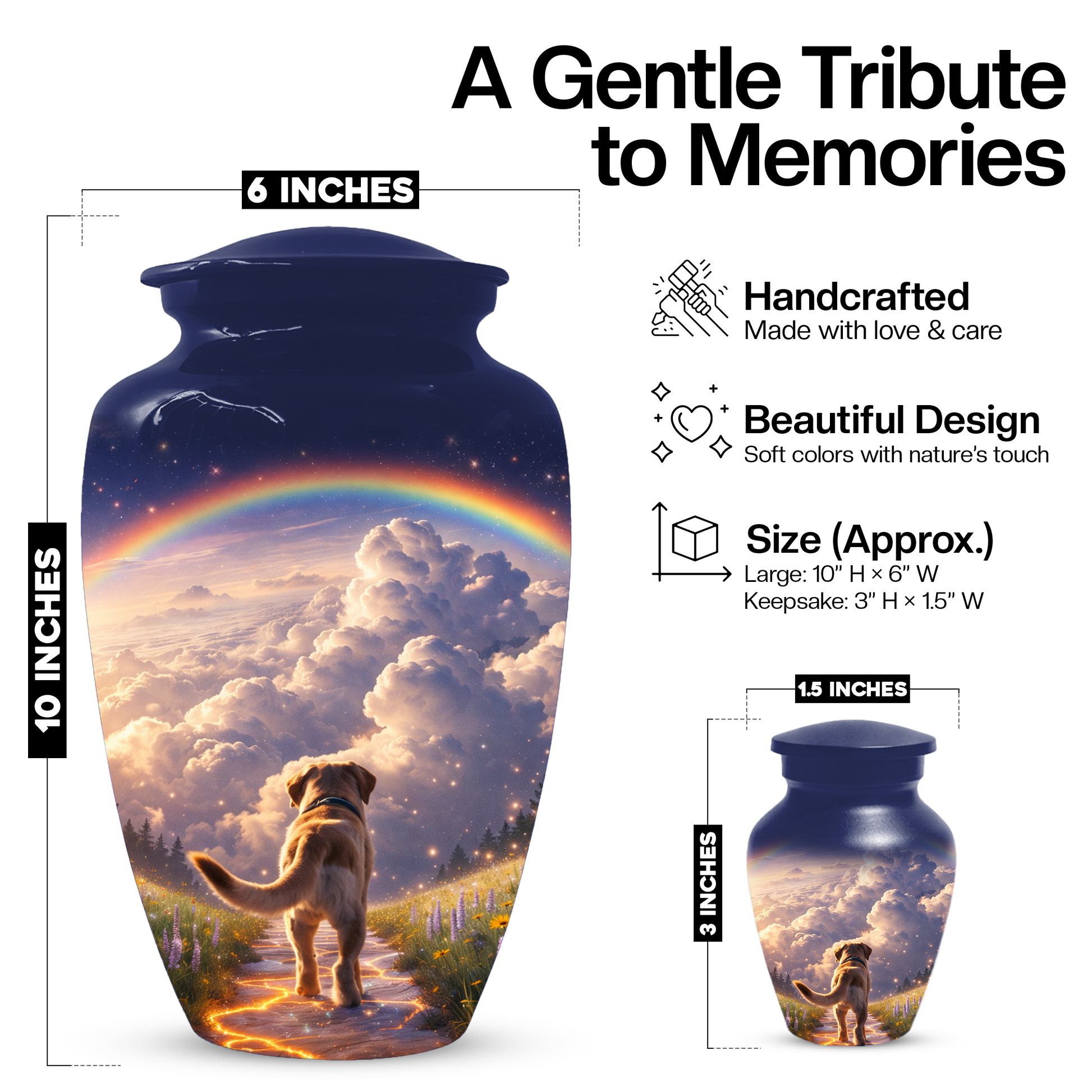 Rainbow Bridge Dog Memorial Urn for Mom or Dad | Pet Memorial Cremation Urn for Human Ashes