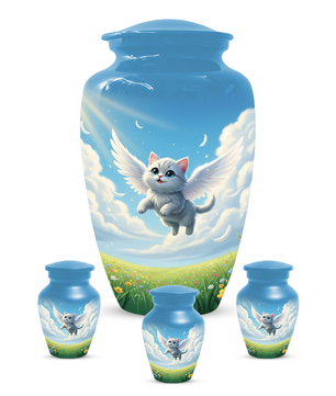 Personalized Angel Cat Urn for Ashes –  Metal Pet Memorial Urns for Cat Ash |  Rainbow Bridge Cat Loss Gift