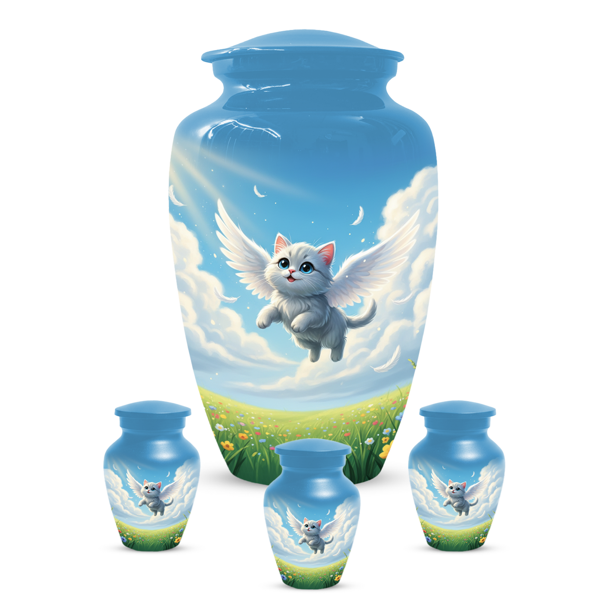 Personalized Angel Cat Urn for Ashes –  Metal Pet Memorial Urns for Cat Ash |  Rainbow Bridge Cat Loss Gift