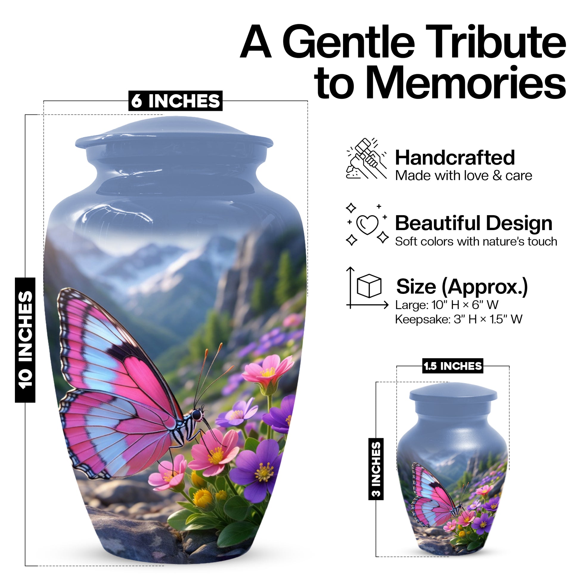 Beautiful Butterfly Keepsake Urn for Mom -  Personalized Memorial Cremation Urns for Women