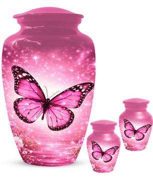 Pink Butterfly Adult Urn for Ashes, Personalized Cremation Urn for Mom