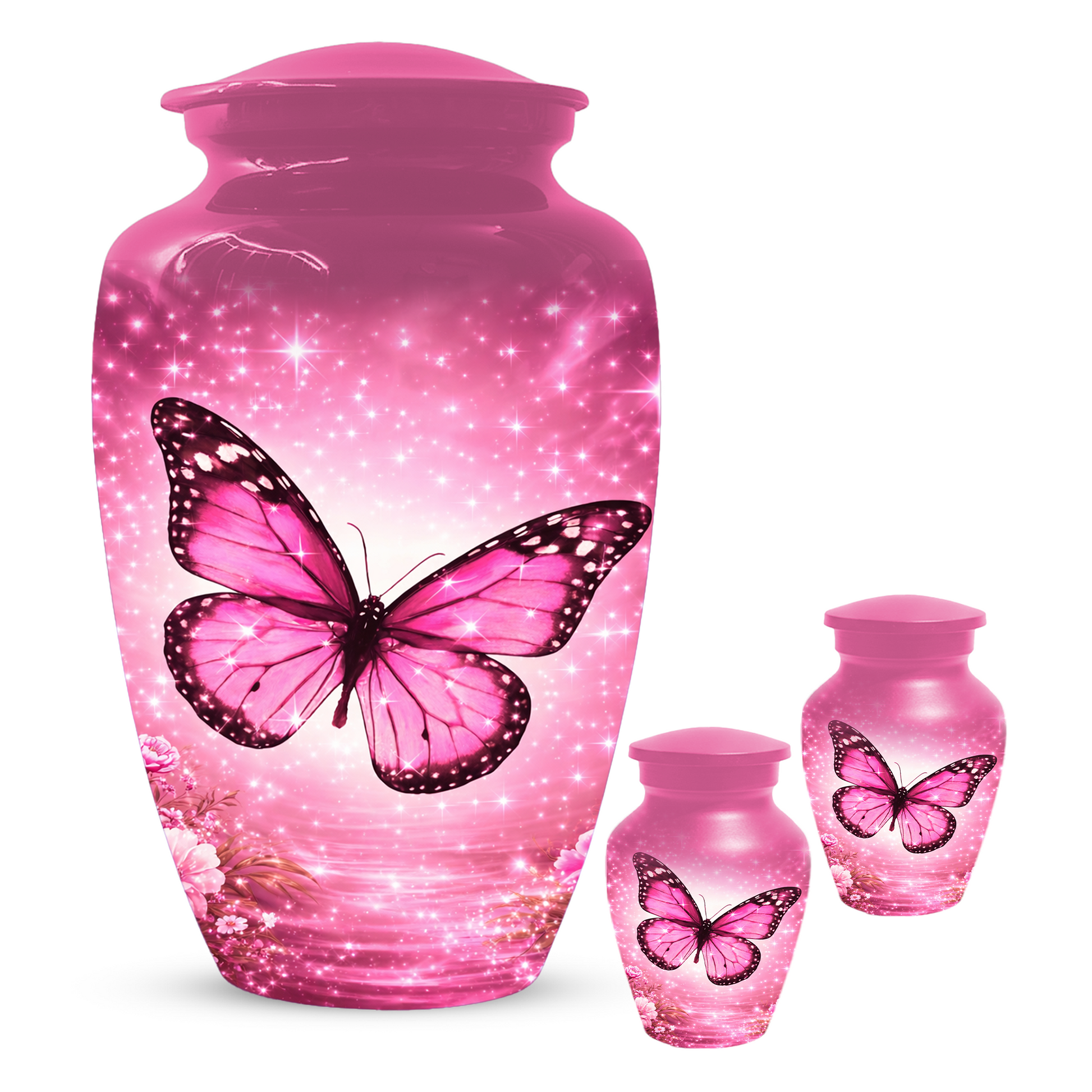 Pink Butterfly Adult Urn for Ashes, Personalized Cremation Urn for Mom
