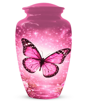 Pink Butterfly Adult Urn for Ashes, Personalized Cremation Urn for Mom