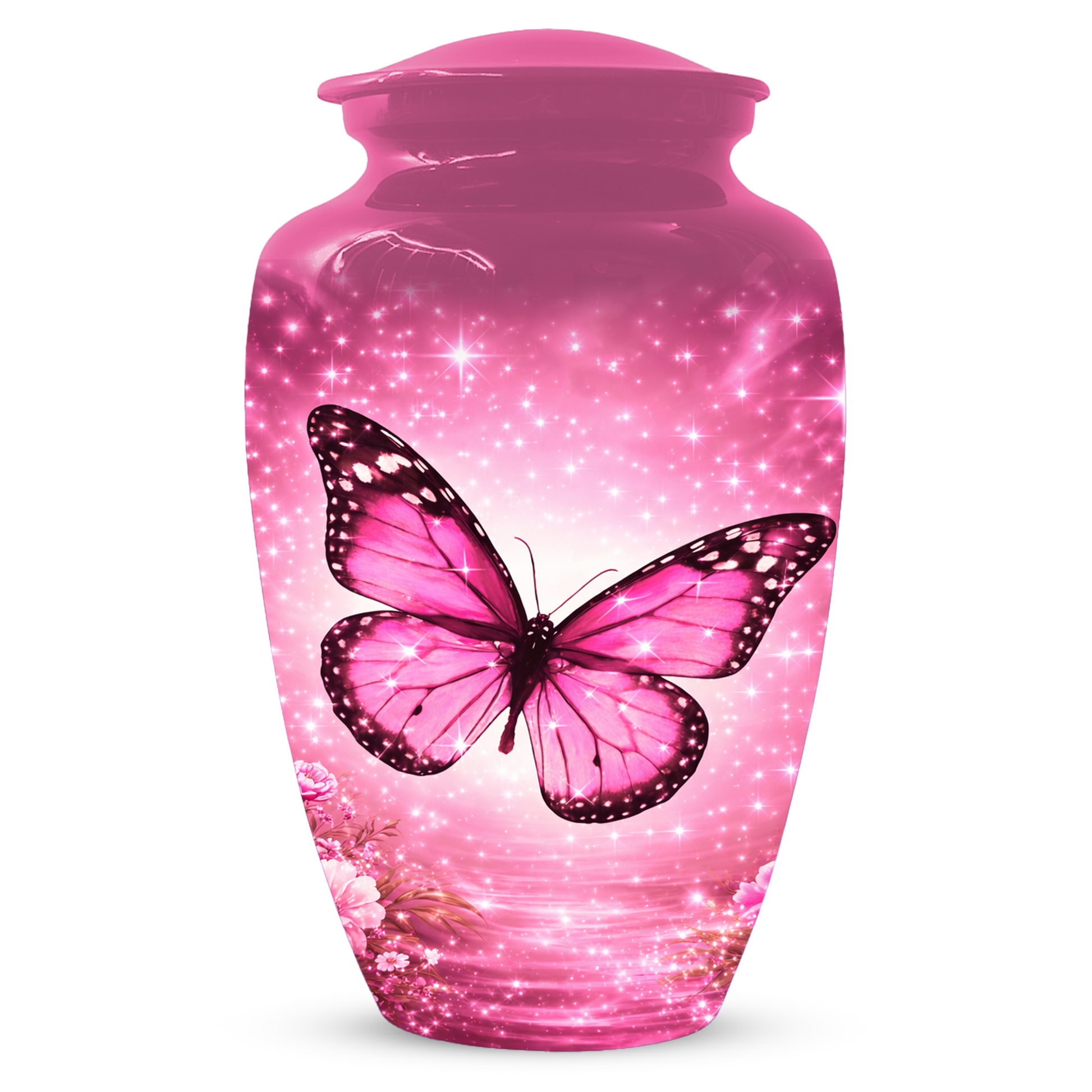 Pink Butterfly Adult Urn for Ashes, Personalized Cremation Urn for Mom