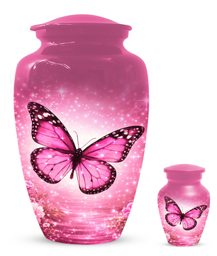 Pink Butterfly Adult Urn for Ashes, Personalized Cremation Urn for Mom