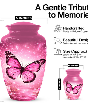 Pink Butterfly Adult Urn for Ashes, Personalized Cremation Urn for Mom