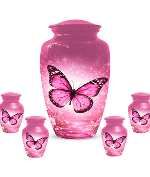 Pink Butterfly Adult Urn for Ashes, Personalized Cremation Urn for Mom