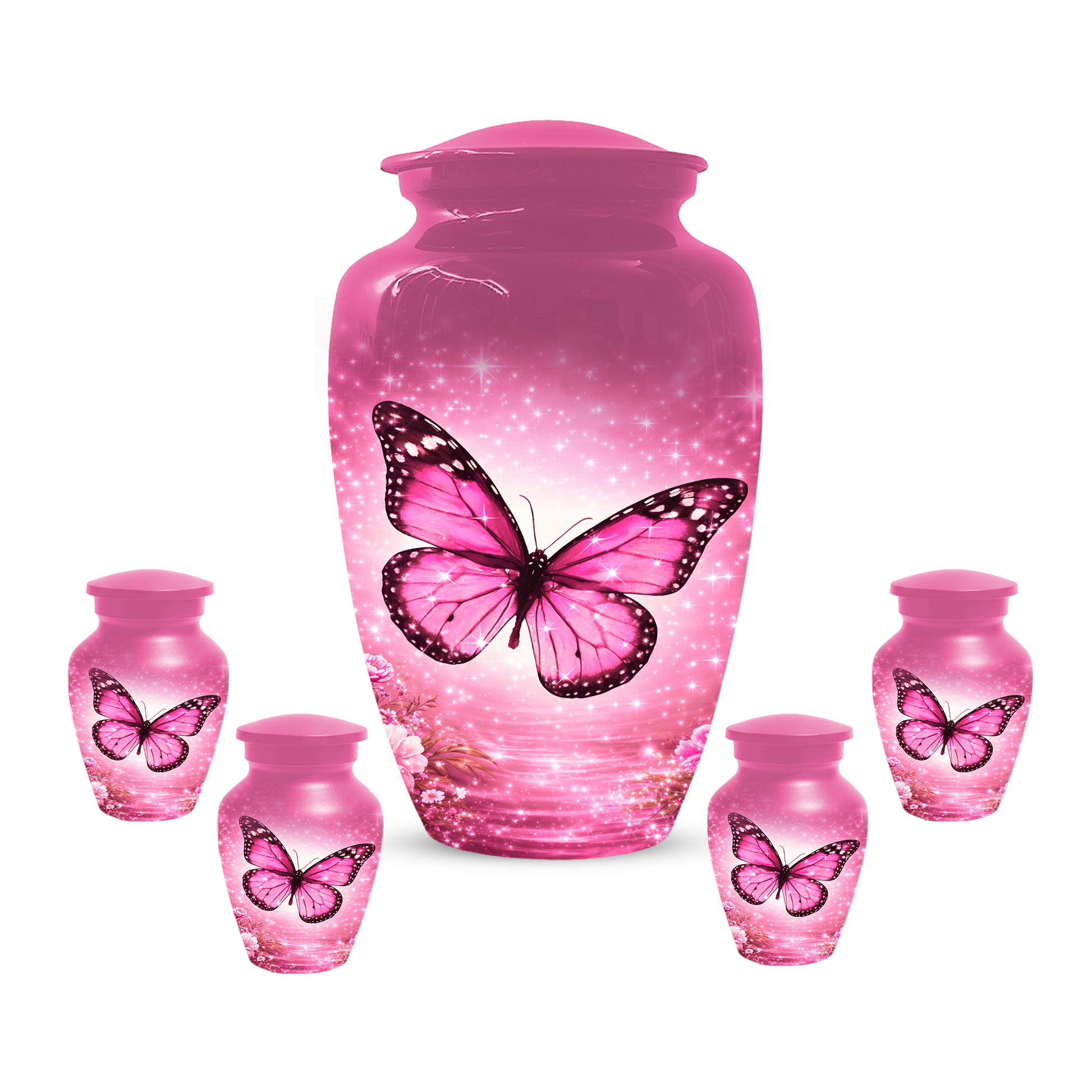Pink Butterfly Adult Urn for Ashes, Personalized Cremation Urn for Mom