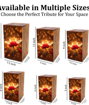 Red Rose Urn For Human Ashes - Angel Rose Decorative Wooden Box