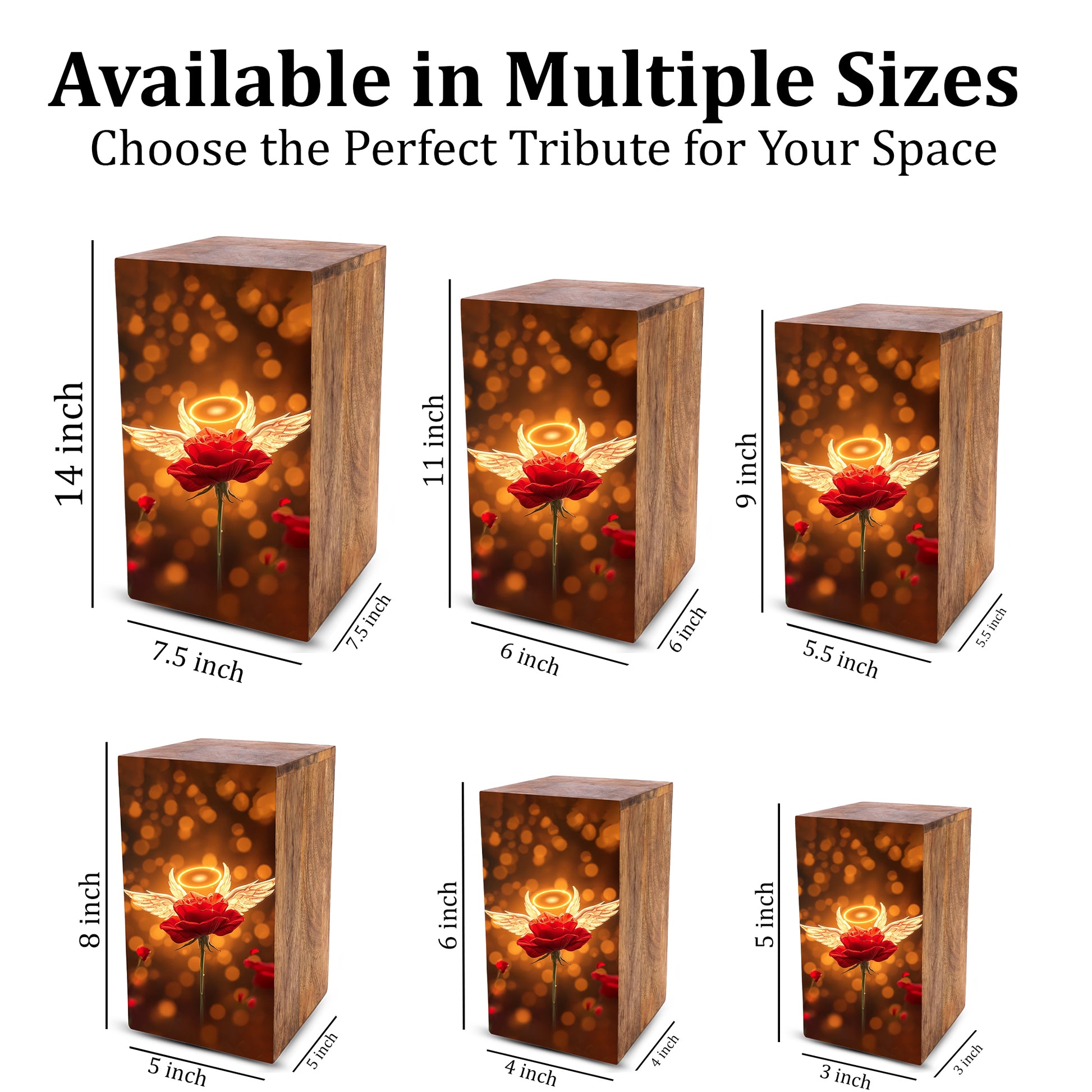 Red Rose Urn For Human Ashes - Angel Rose Decorative Wooden Box