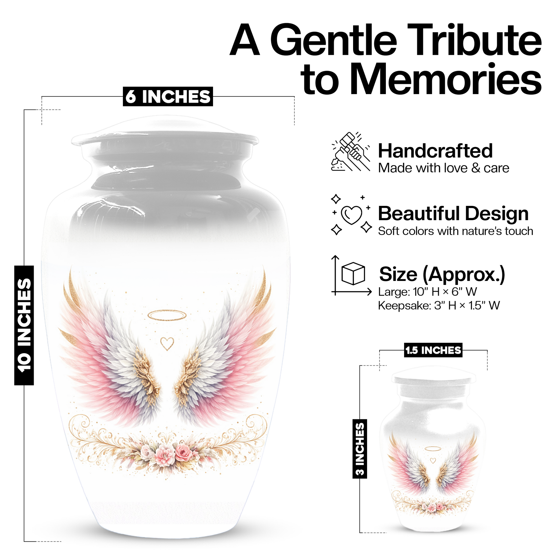 Personalized Angel Wings Cremation Urn for Human Ashes | Custom Adult Urn