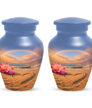 Beach Rainbow  Memorial Urn for Ashes – Custom Ocean  Keepsake Urns for Mom & Dad