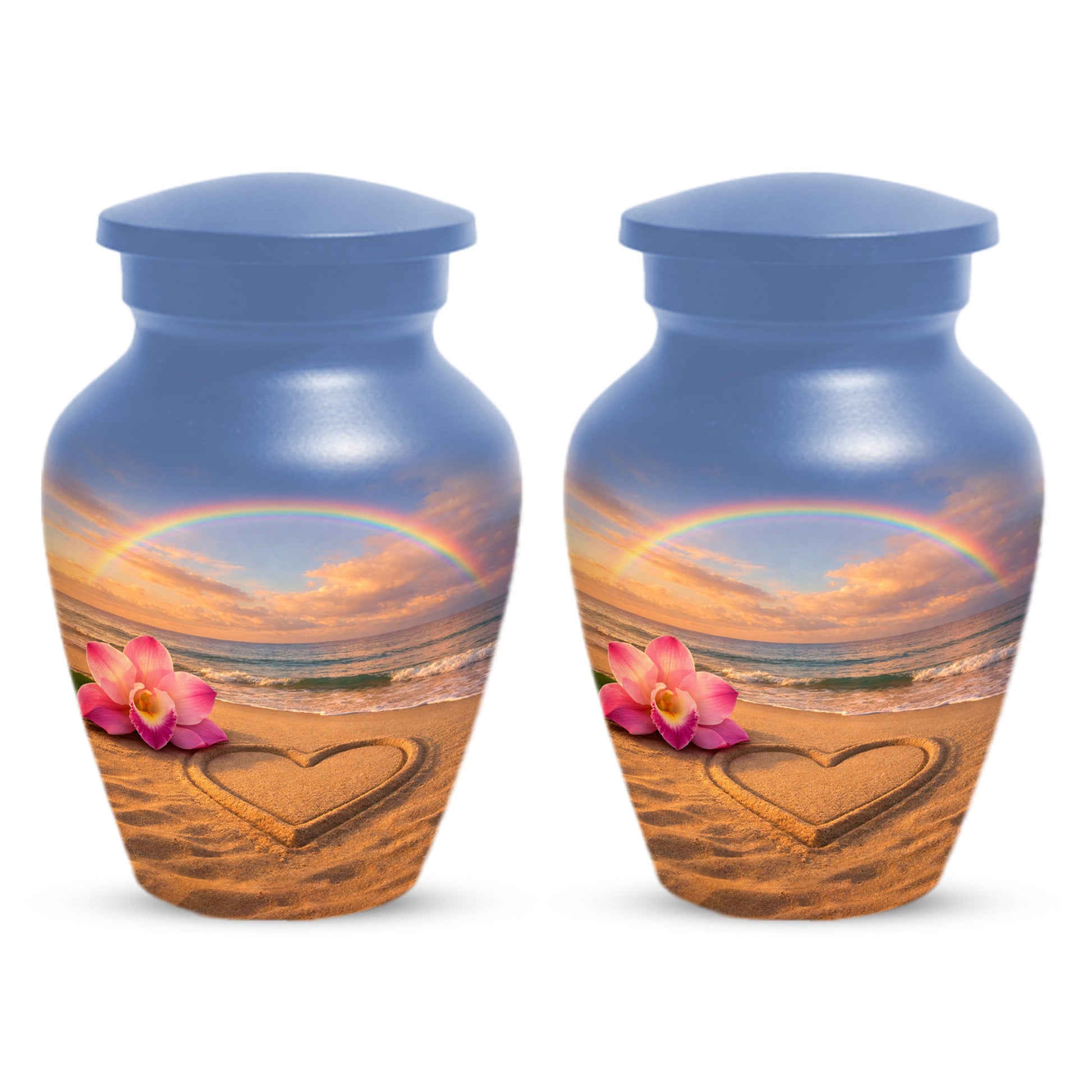 Beach Rainbow  Memorial Urn for Ashes – Custom Ocean  Keepsake Urns for Mom & Dad