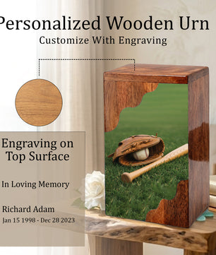 Baseball Legacy Wooden Cremation Urn – Baseball Memorial Wooden Urn for Human Ashes