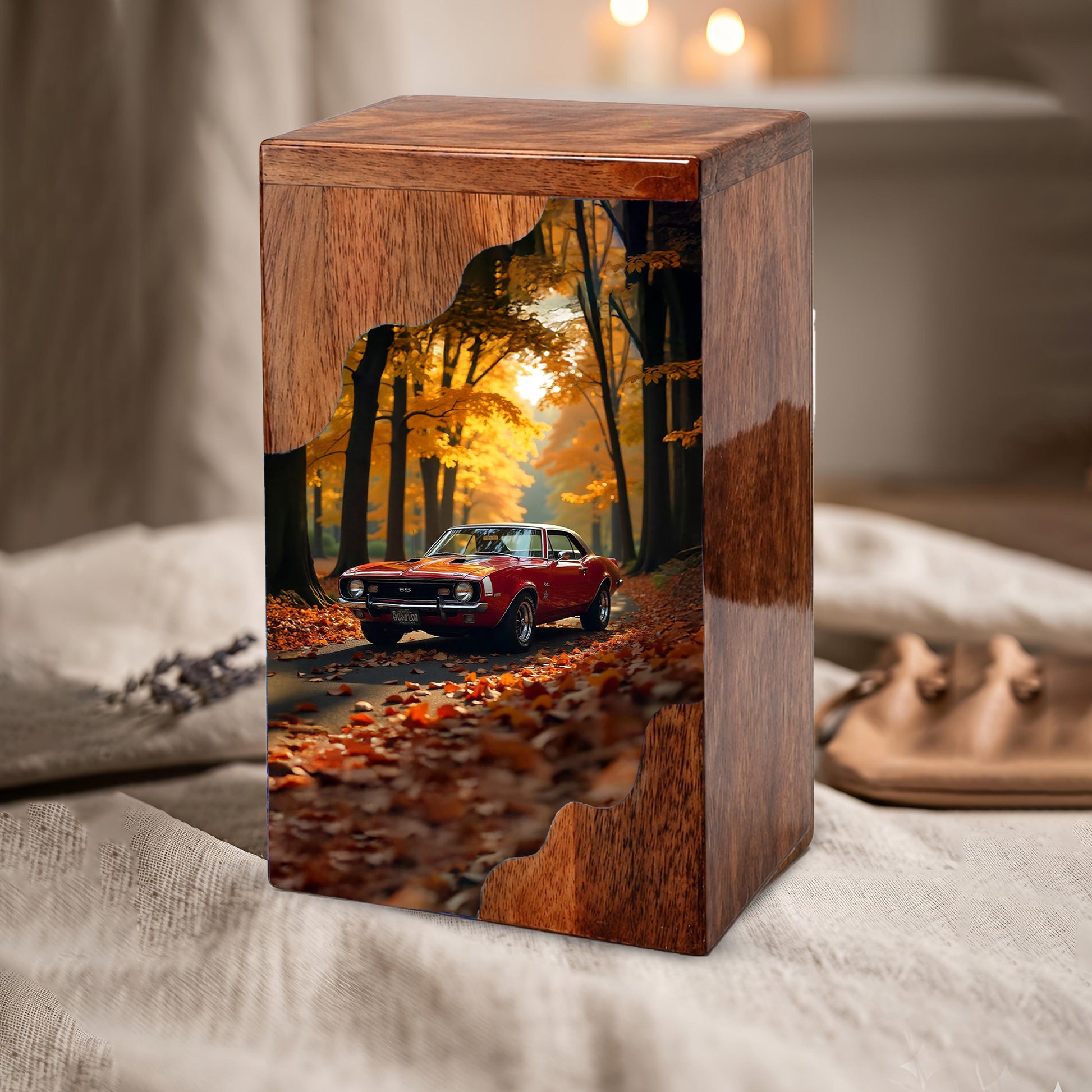 Wooden Cremation Urn – Classic Car Memorial Design | Custom Wooden Urn for Human Ashes