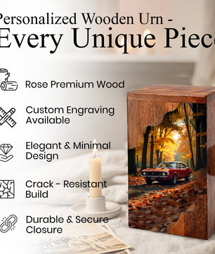 Wooden Cremation Urn – Classic Car Memorial Design | Custom Wooden Urn for Human Ashes