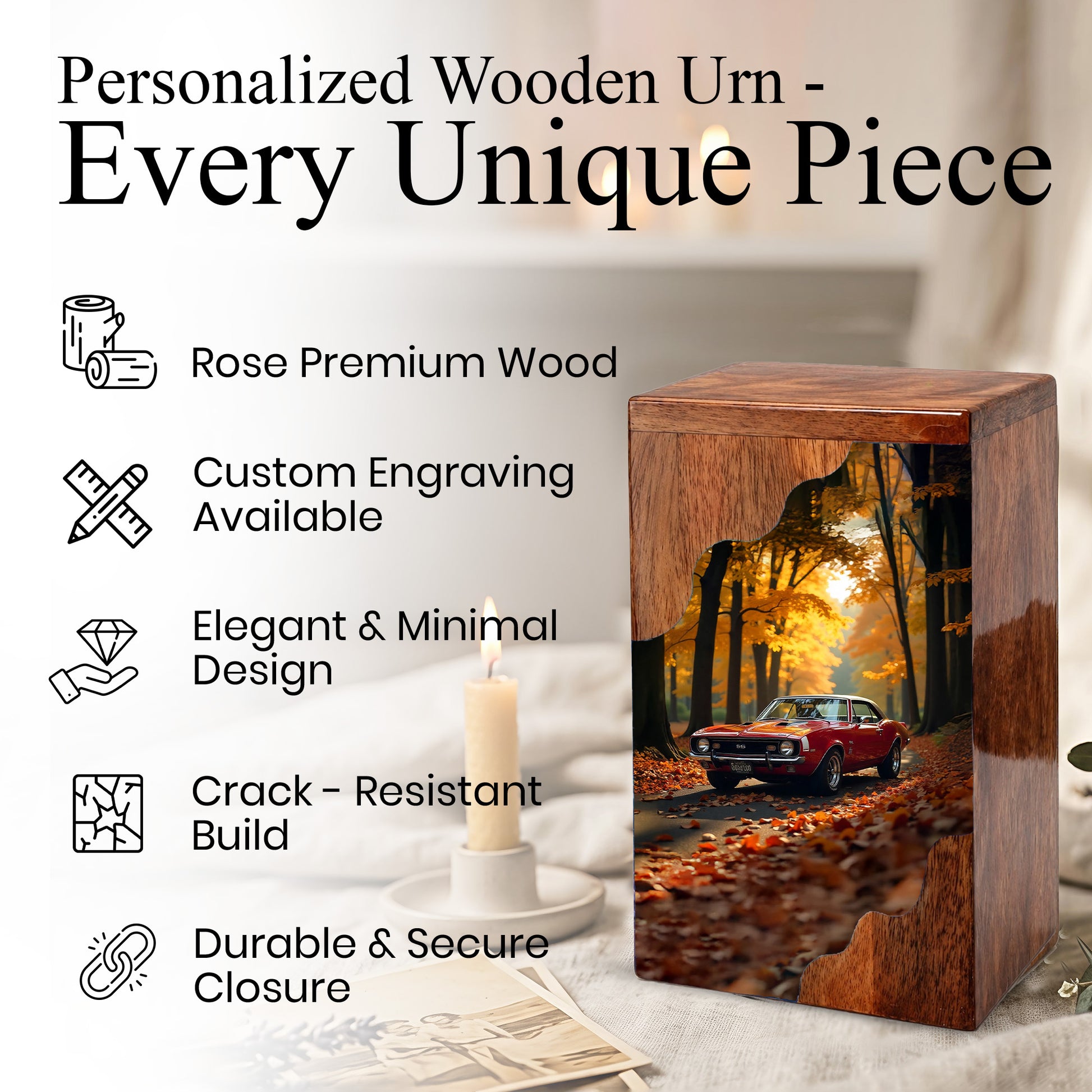 Wooden Cremation Urn – Classic Car Memorial Design | Custom Wooden Urn for Human Ashes
