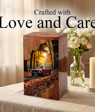 Wooden Cremation Urn – Classic Car Memorial Design | Custom Wooden Urn for Human Ashes
